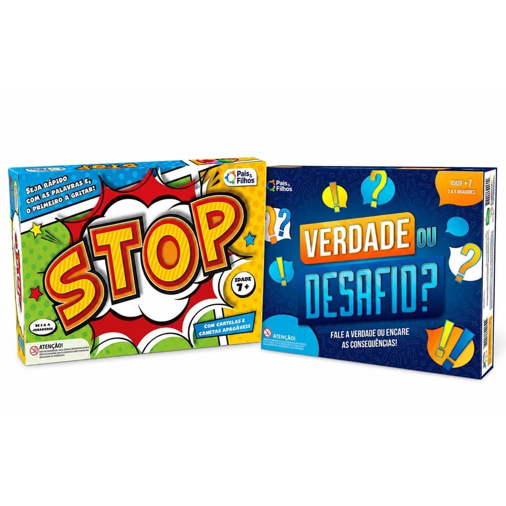 Kit Jogos de Família Tabuleiro Stop e Verdade ou Desafio