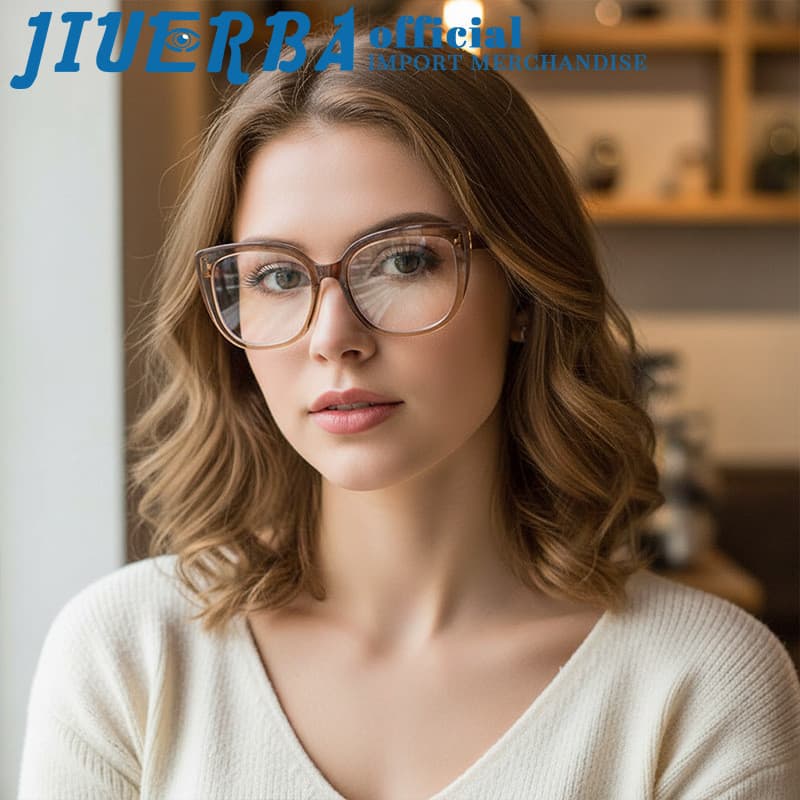 (JIUERBA) Óculos Vintage Euro De Dois Tons Para Olhos De Gato Femininos , Com Armação De Bloqueio De Luz Azul Estudantes