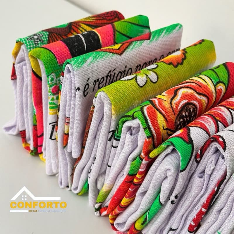05 Panos de Prato 75x45cm - Gigante e Luxuoso Decorativo Com Estampas Diversas
