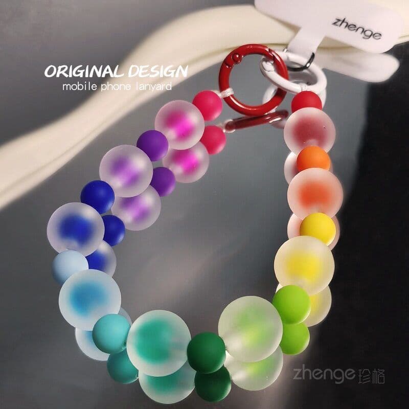 Doce colorido contas redondas pingente de corrente do telefone móvel ins feminino Super bonito fosco frisado charme do t