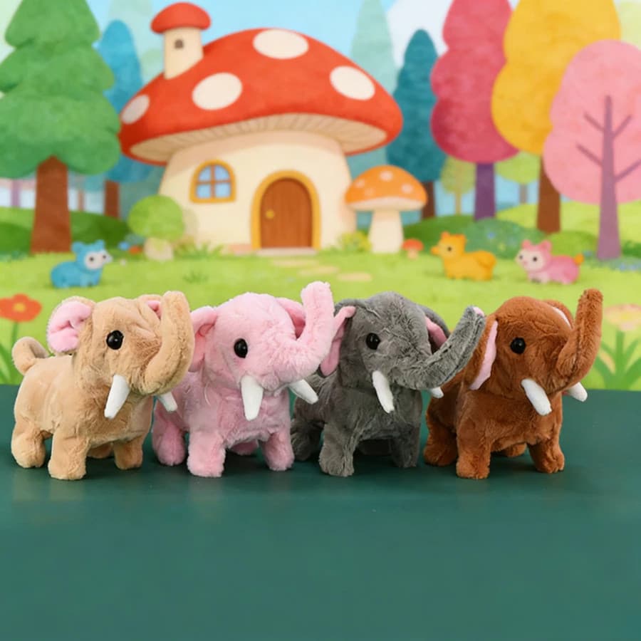 Brinquedo Elefante De Pelucia Eletrico Anda Emite Som Interativo Mini Elefantinho Anda Com Movimento Cores Sortidas
