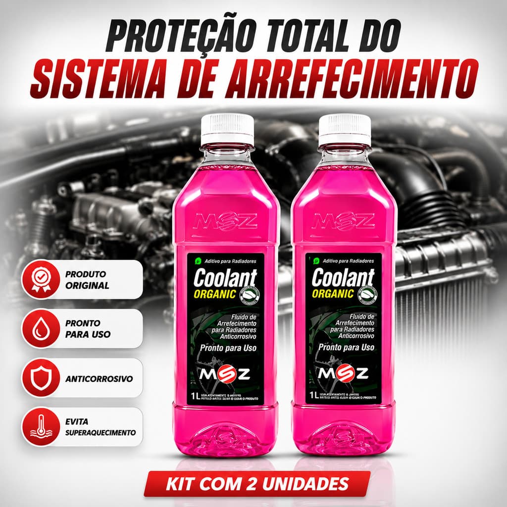 Kit 2 Aditivos Para Radiador MSZ Rosa 1L Pronto Uso Organic Coolant Anticorrosivo Original