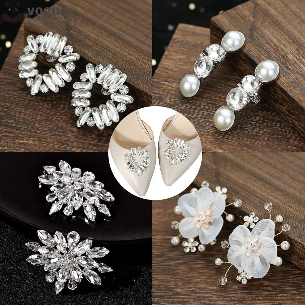 VOGUEEE 2 Peças De Clipe De Sapato De Strass Acessórios Clipes Decorativos Brilhantes Broche Flor De Seda