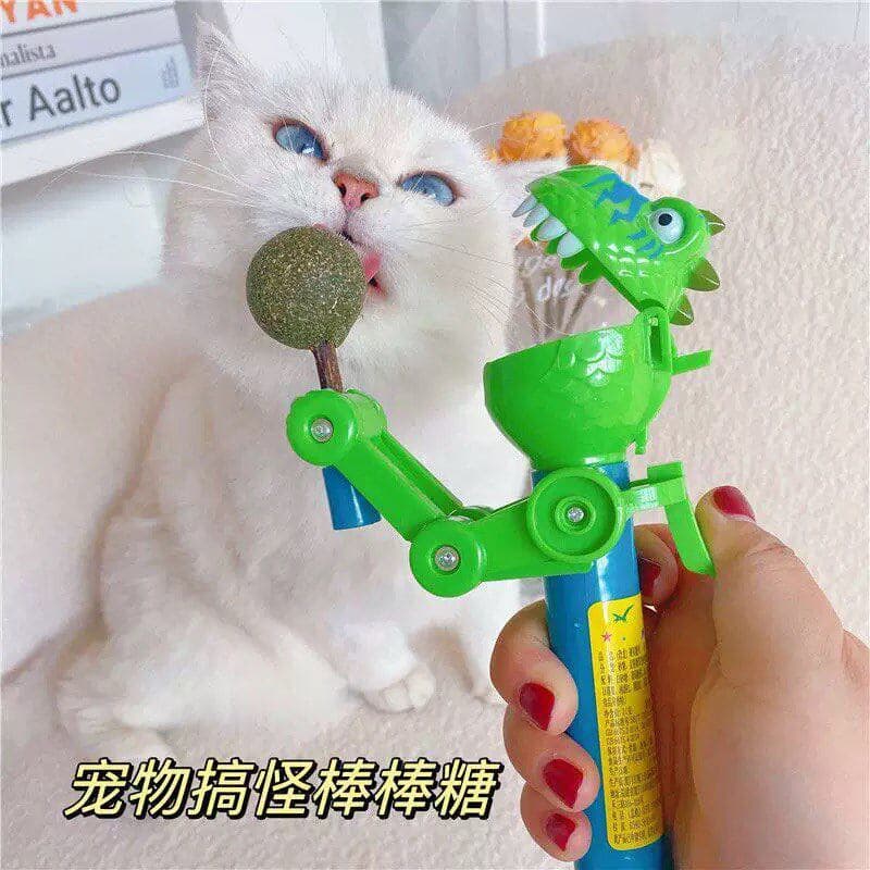 Douyin mesmo estilo triste irmão dinossauro robô pirulito comer doces criativos provocando brinquedo de gato comer doces