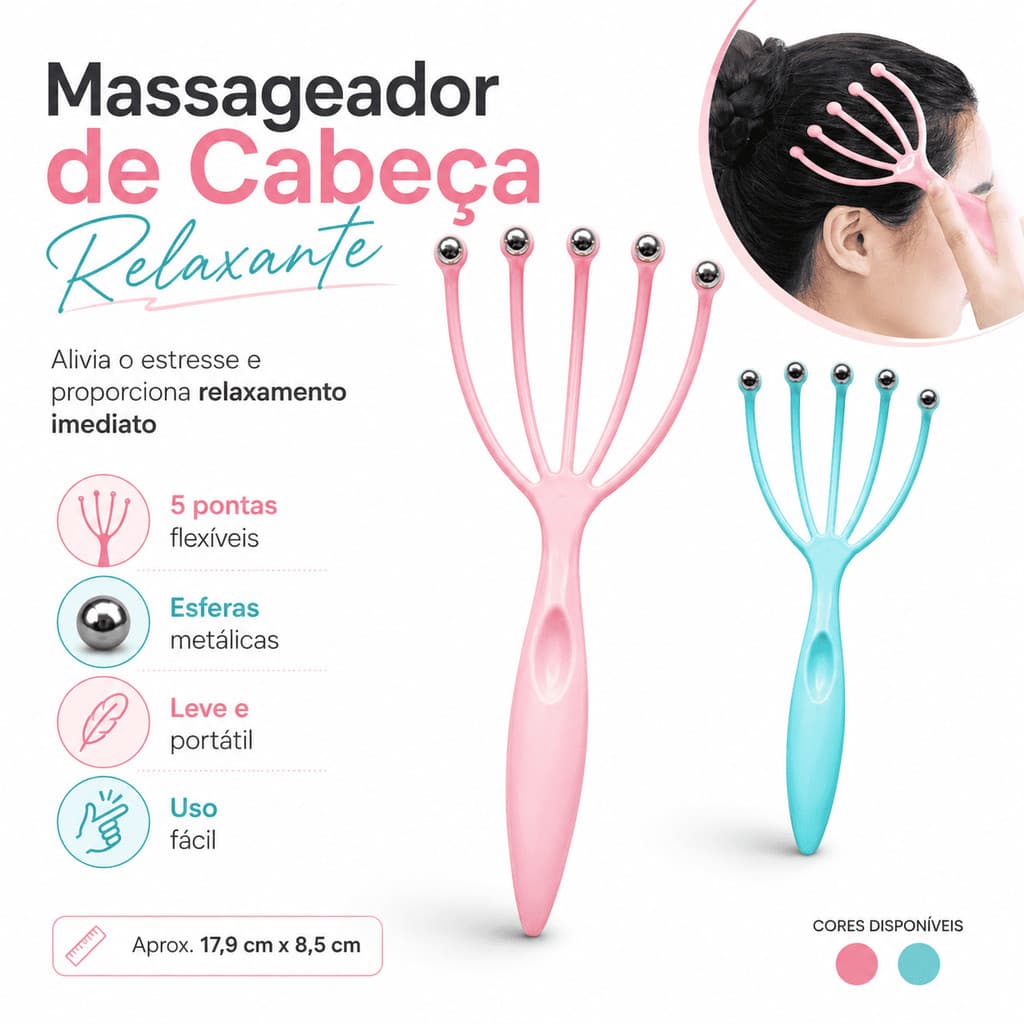Massageador Cabeça Relaxante com Esferas alivia a tensão