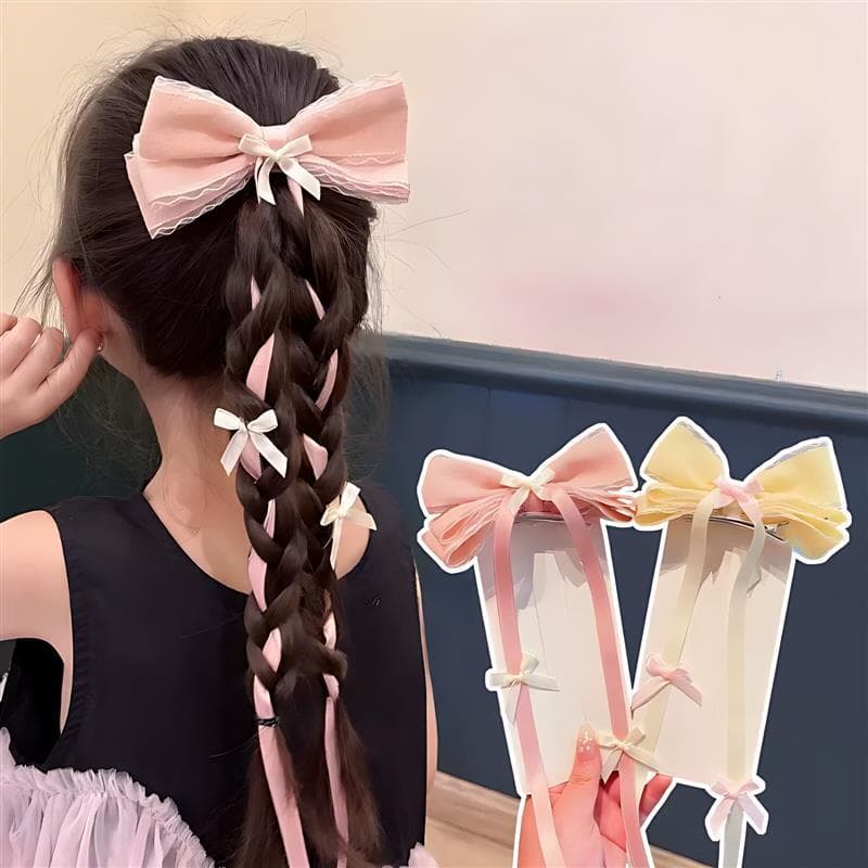 Crianças Multi-camada arco longo Streamer hairpin menina bonito menina princesa clipe cocar novo estilo trançado hairpin