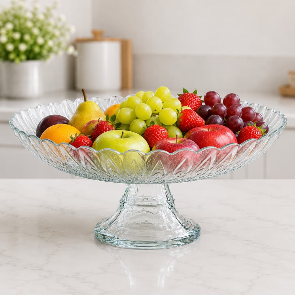 Centro De Mesa De Vidro Com Pé 38CM Fruteira Decorativa Saladeira Para Cozinha Decoração Casa