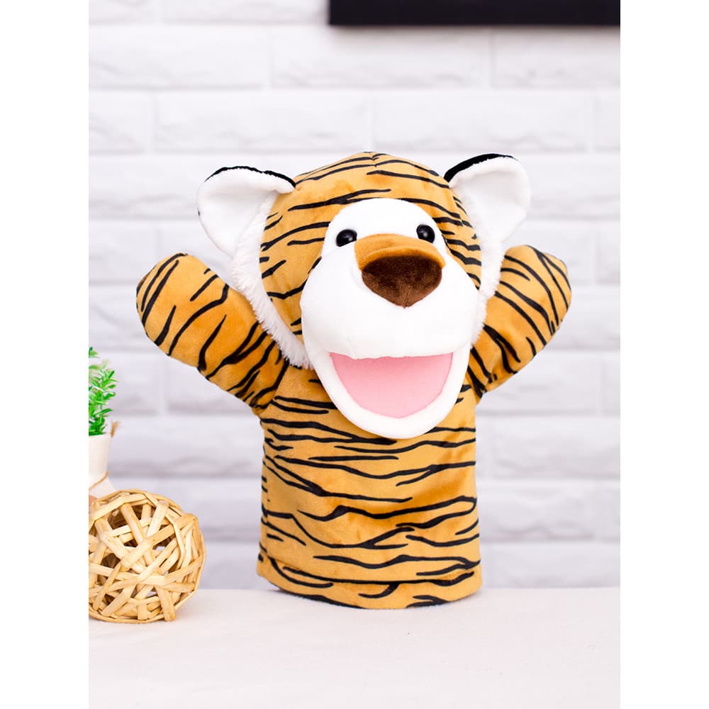 Animal sussurro de pelúcia tigre mão fantoche boneca jardim de infância interação pai-filho brinquedo educativo boca