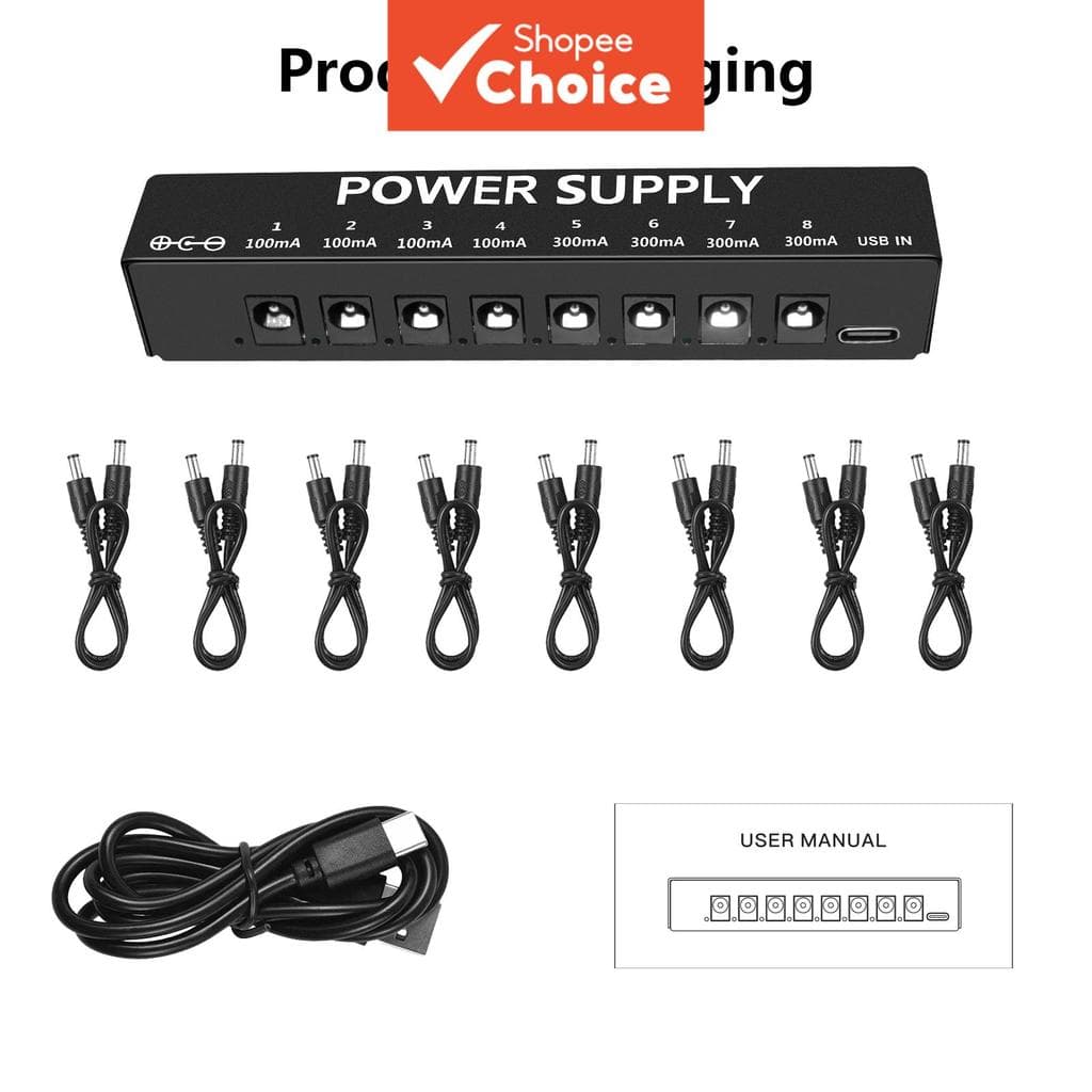 Fonte de Alimentação para Pedal de Guitarra Efeito Pedal 8 Saídas DC Isoladas para Pedal 9V, Super Mini