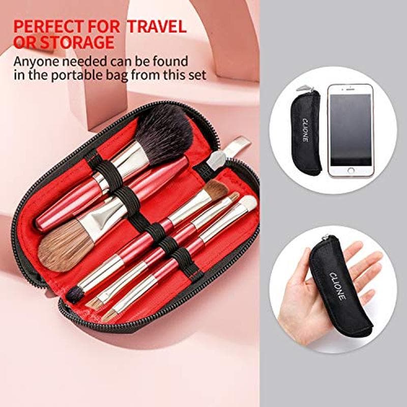 Conjunto De Mini Pincéis De Maquiagem Protegíveis Com Estojo De Viagem , Kit De Coetic De 5 Peças (Cabelo Natural E Sint
