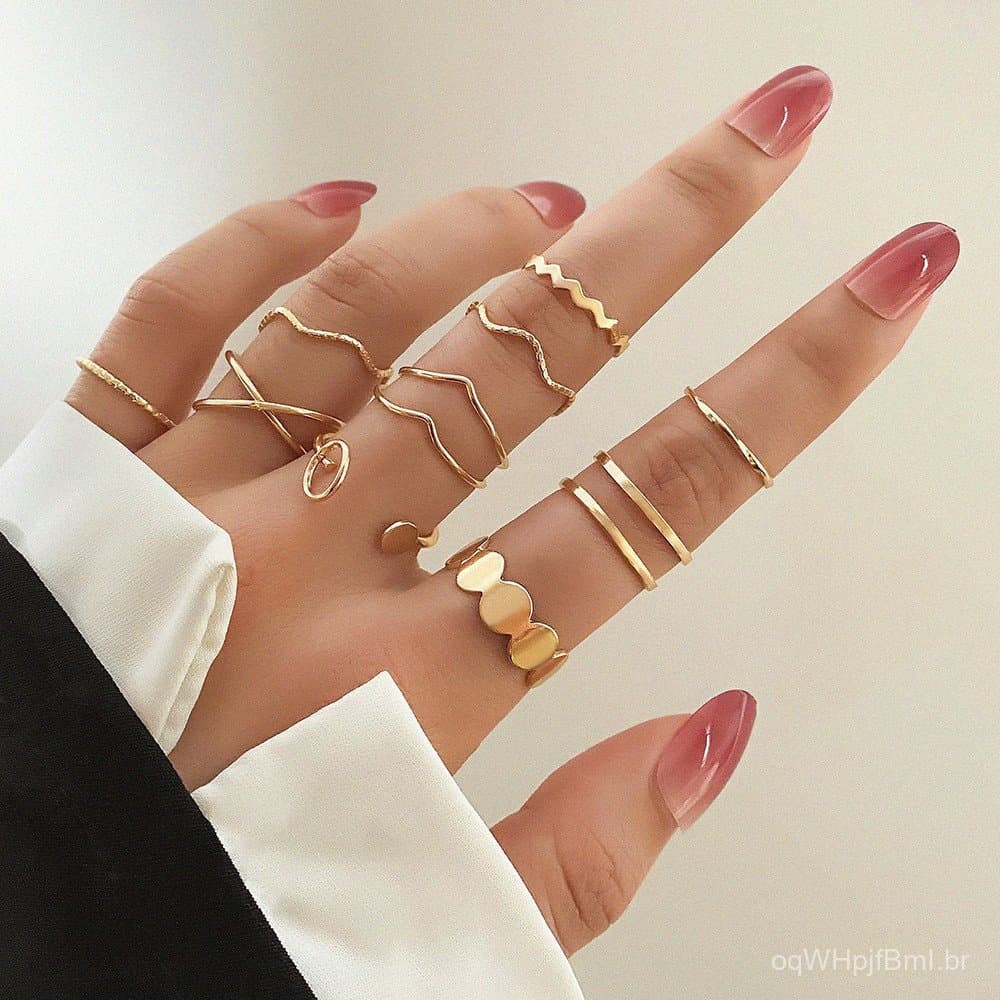 Conjunto De 10 an Is De Cruz Com Ondas De Gua Simples E Elegantes Ajust Veis E Empilh Veis Joias Femininas
