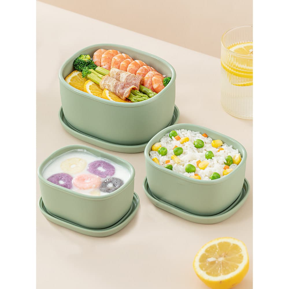 Lancheira de Silicone japonesa, conjunto de lancheira selada de qualidade alimentar, leve, micro-ondas, aquecimento, tra