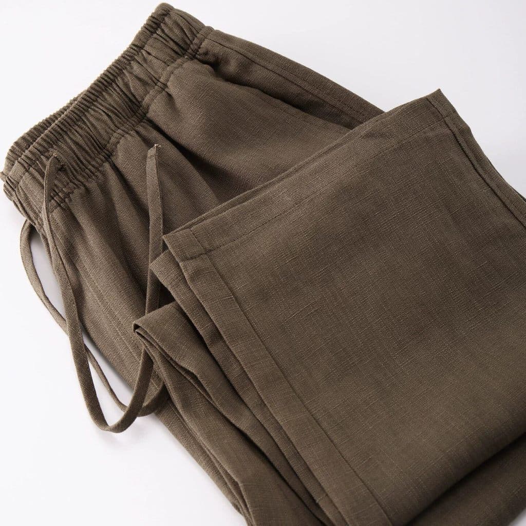 Castanha marrom Lyocell Tencel linho calças masculinas verão estilo fino legal cintura elástica calças retas soltas calç