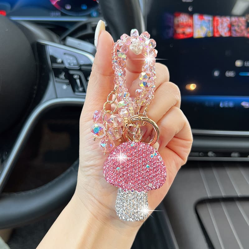Moda Cristal Cerâmica Lama Diamante Cogumelo Carro Chaveiro Pingente Edição Coreana Criativo Requintado Saco Pendurado A