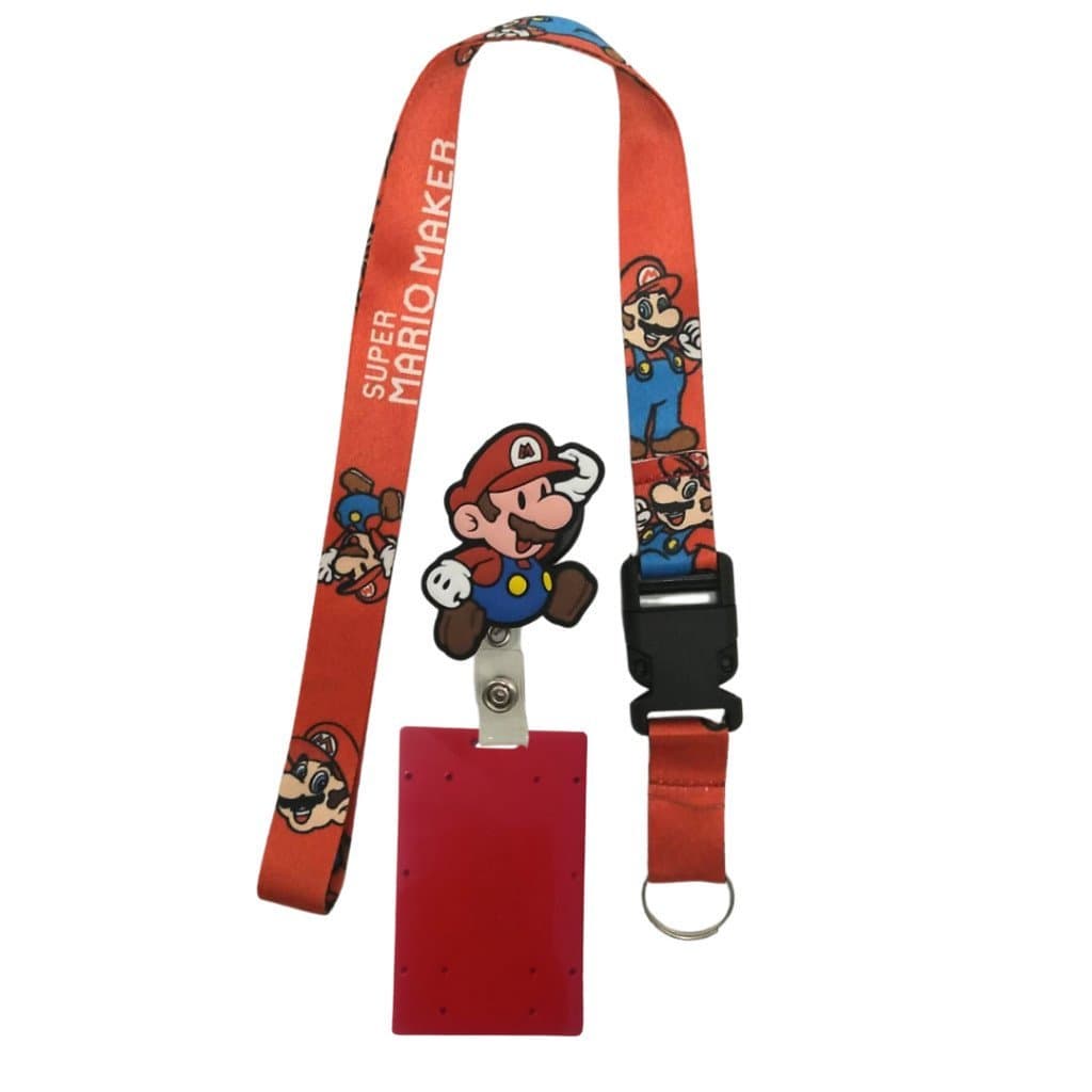 Kit Cordão Fecho Engate Rápido Mario  + Porta Crachá Retrátil + Porta Cartão Vermelho