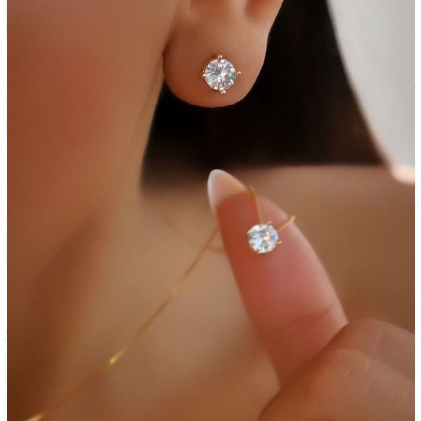 Conjunto Colar e Brinco Ponto de Luz Folheado a Prata925 e Ouro18k