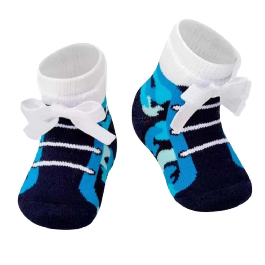 Meia Tênis Bebê Menino Antiderrapante com aplique Azul Camuflado Algodão Confortável Original Puket