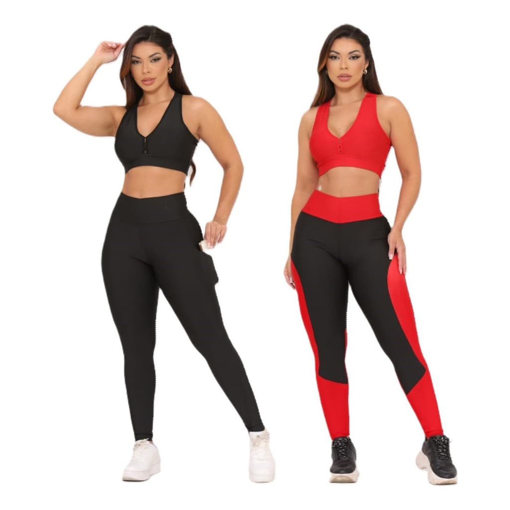 Kit Legging Top 2 Conjuntos Academia Fitness Feminino Crossfit