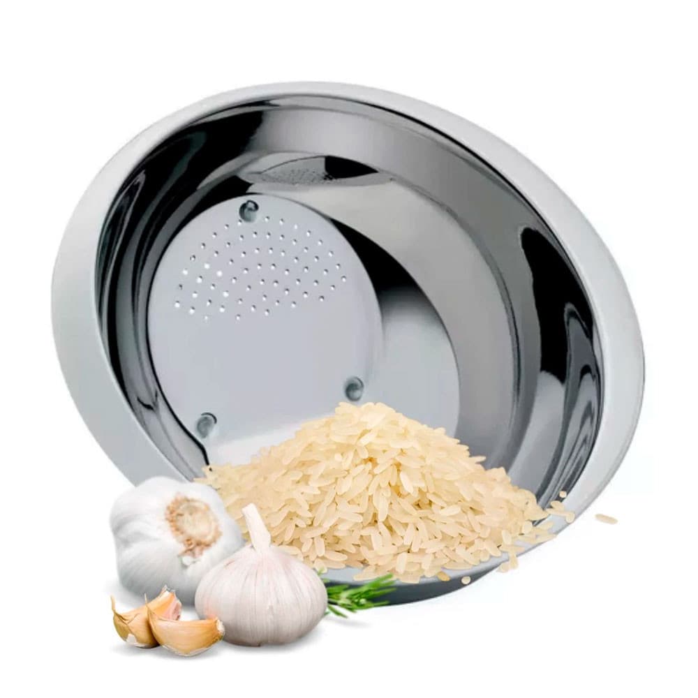 Escorredor Lavador de Arroz Aço Inox 24cm Mai Home