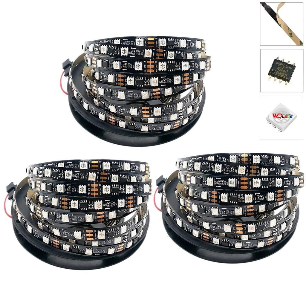 3 Fitas Led Ws2811 Endereçável 5M 300 Leds 12v Ip20 Preta 4D