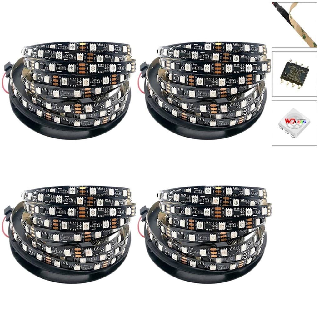 4 Fitas Led Ws2811 Endereçável 5M 300 Leds 12v Ip20 Preta 4D