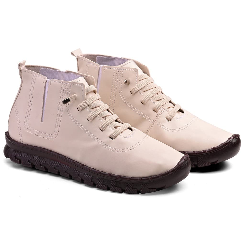 Bota Coturno Feminino Casual Macio Leve Confortável Com Cadarço Sola Reta Bota Feminina
