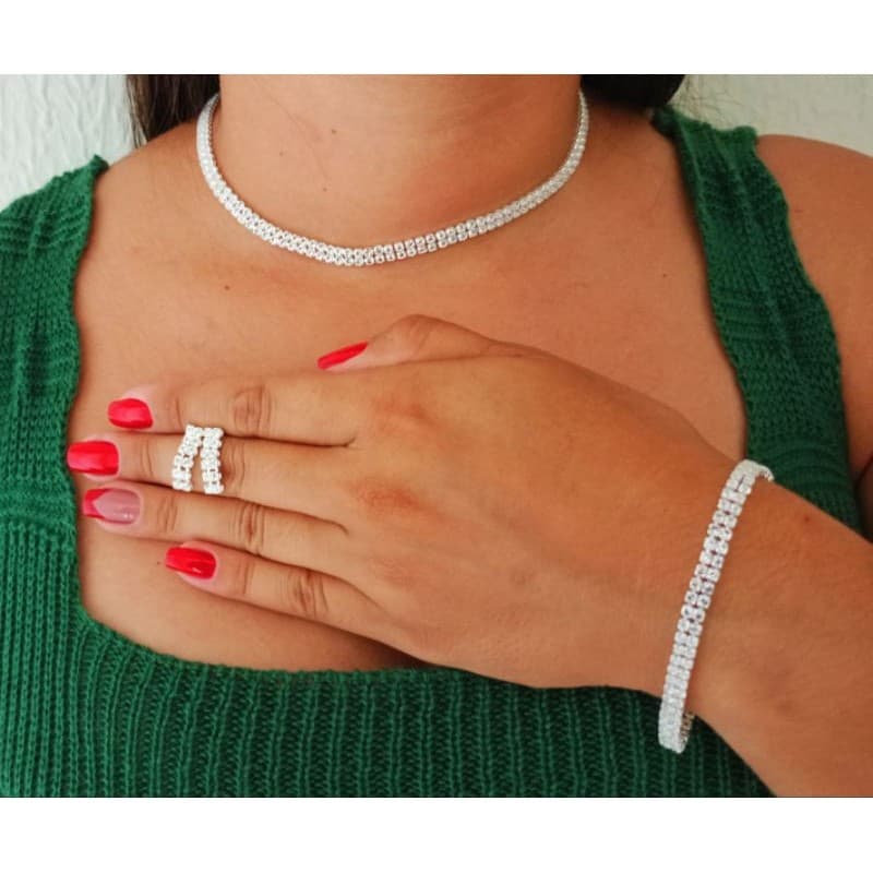 Kit De Conjunto Com 3 Peças Brinco E Colar E Pulseira Das Strass Colar Em Choker Gargantilha
