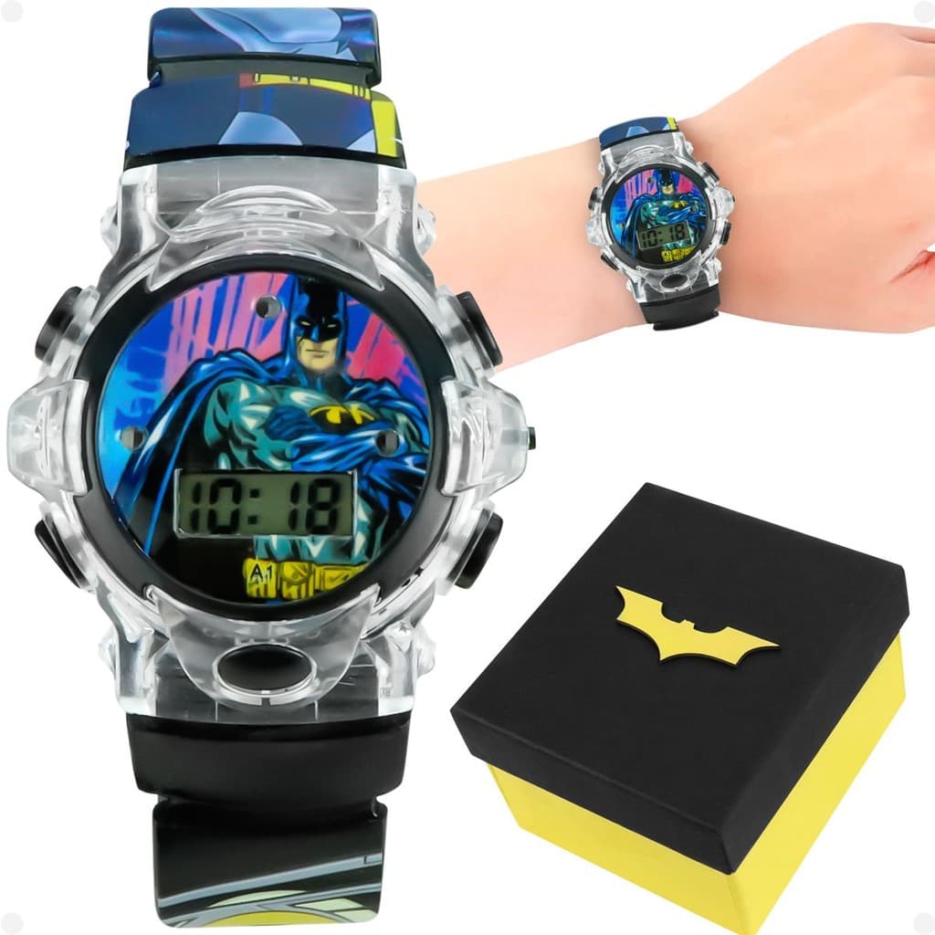 Relogio Infantil Batman Led Digital Silicone Preto + Caixa criança ajustavel qualidade premium data