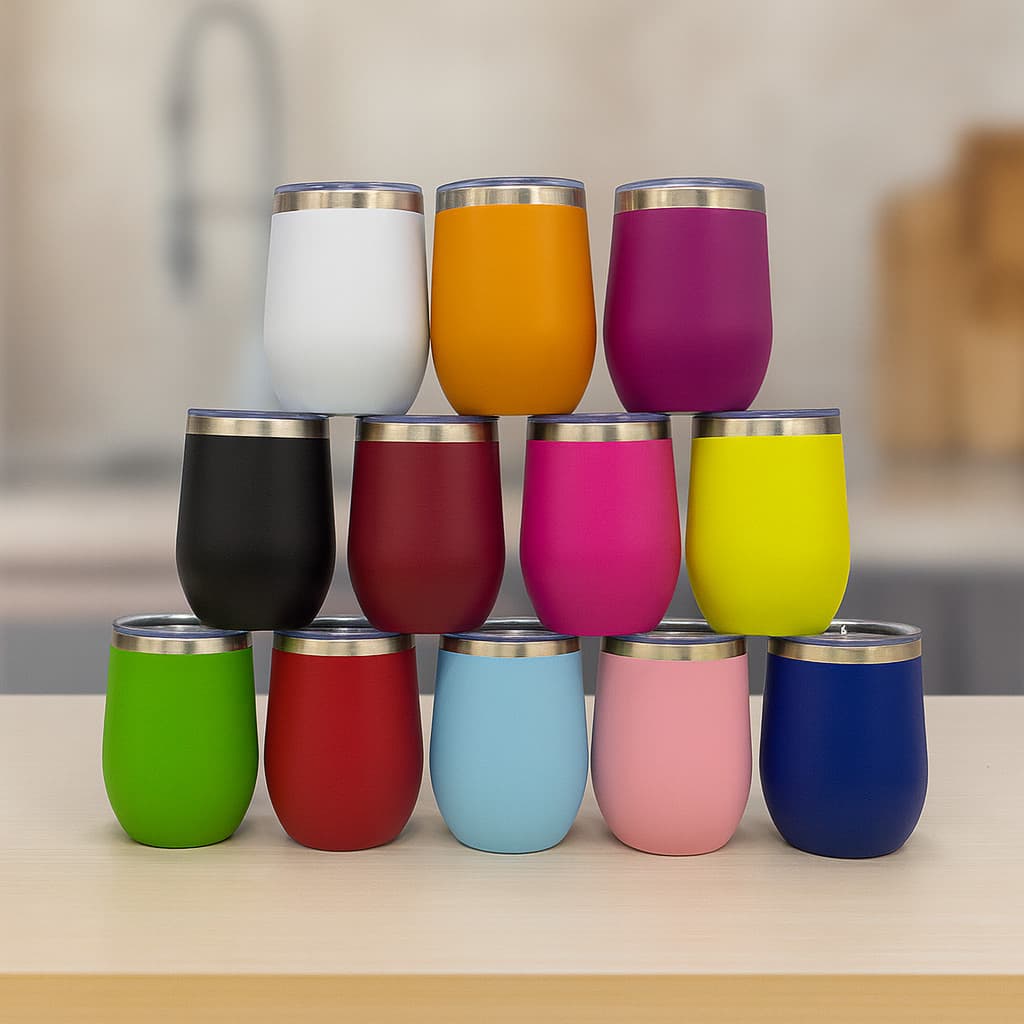 Kit 10 c/ Copos Cuia Térmica De Inox 350ml Tampa Acrílica Cores Café Chá Bebidas Geladas Quentes