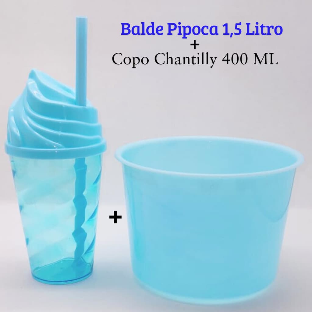 Kit 30 Balde de Pipoca 1,5L + 30 Copo Chantilly 400ml - Festa Infantil, Cinema em Casa, Lembrancinha