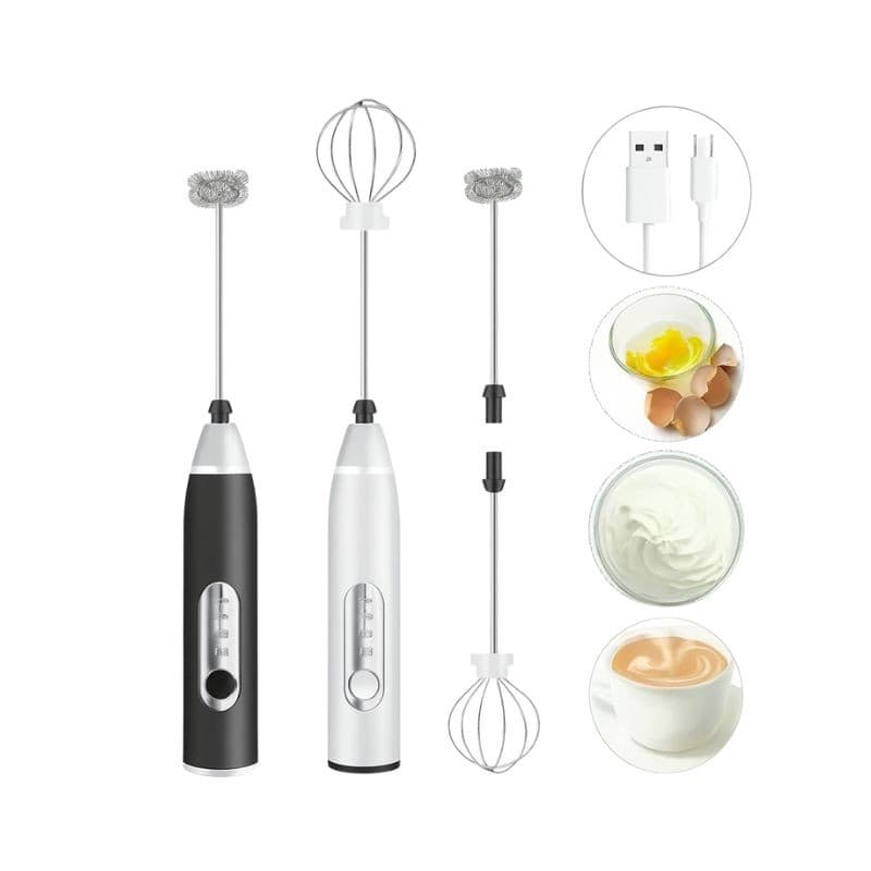 Mini Mixer Elétrico Sem Fio Recarregável USB Multiuso Acompanha Batedor de Ovos Fuet e Batedor Mola para Leite Cremoso