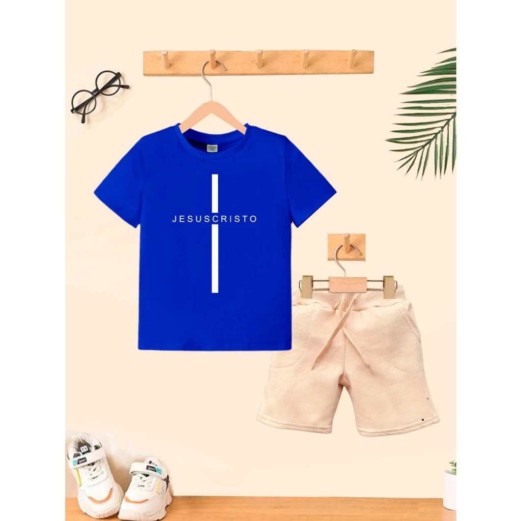 Camiseta + Short Conjunto Infantil Jesus Cristo Moda Teen
