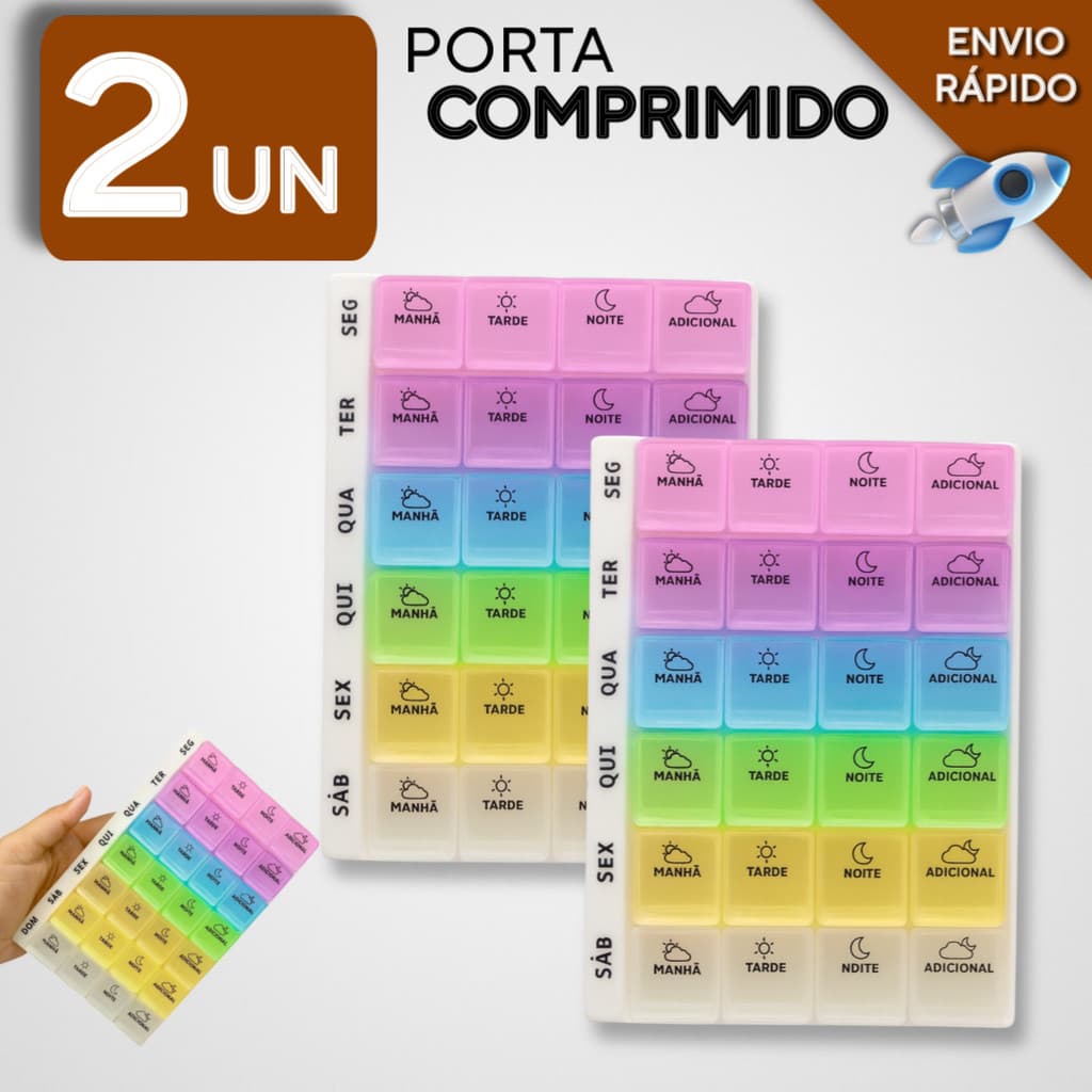 Porta Comprimido 4 semanal  Organizador Portátil 28 Compartimentos De Comprimidos Para Viagem