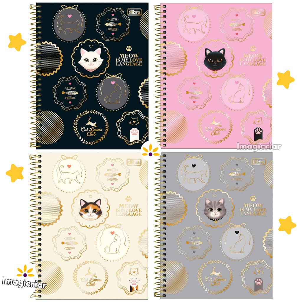Caderno Colegial Purrfect Cats Tilibra - 1 ou 10 Matérias | Gato, Gatinho