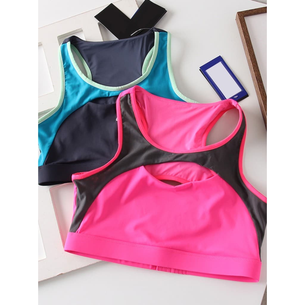 Sul-americano único ~ moda cor combinando oco linda gaze traseira costura Yoga colete esportivo Top feminino