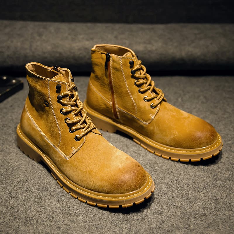 Botas Rubarbo masculinas outono inverno lã-velo quente botas Martin de cano alto macacão britânico de corte médio neve d