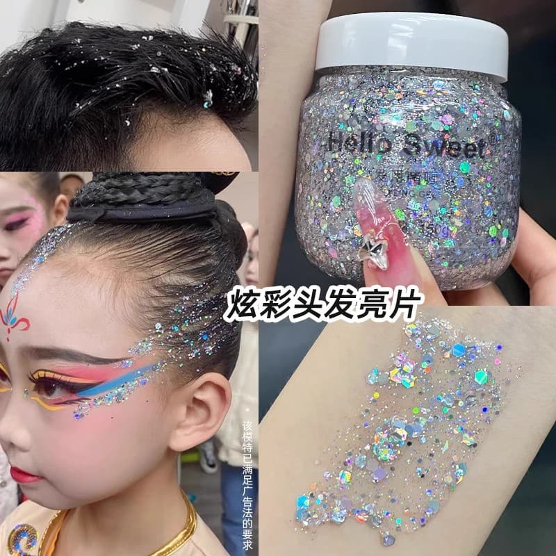 Lantejoulas de cabelo latina para dança cabelo glitter Gel creme palco maquiagem brilhante maquiagem glitter estilo