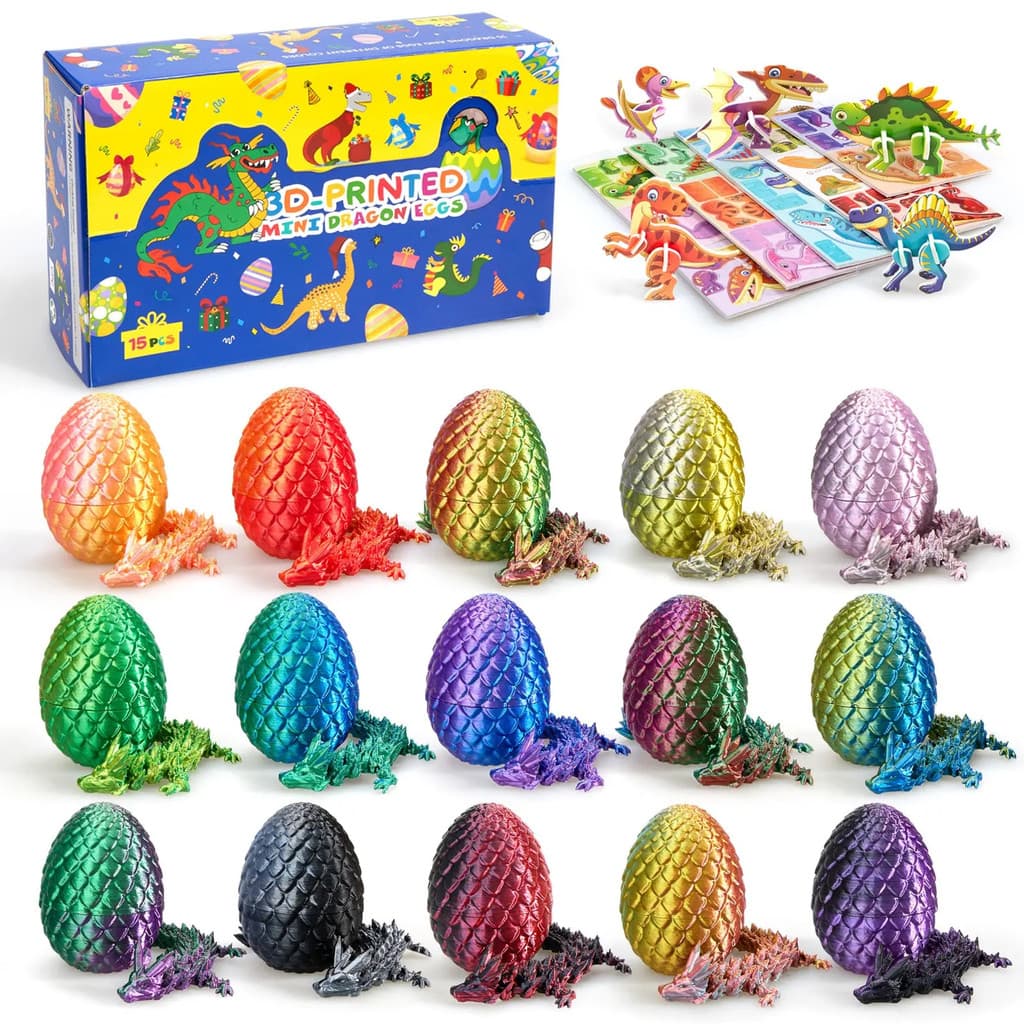 Conjunto de 15 Ovos de Dragão Impressos em 3D com Suporte de Exibição, Mini Brinquedos de Ovos de Dragão para Idades de