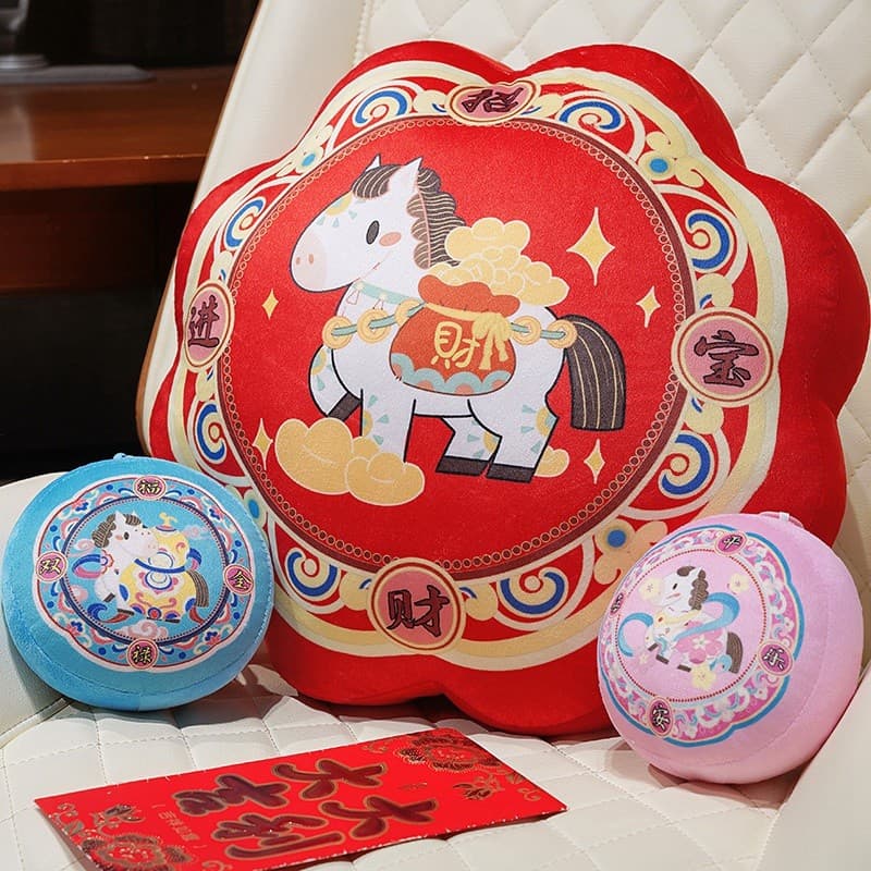 Nacional na moda estilo chinês festivo ano do cavalo vermelho travesseiro almofada pingente lingote de pelúcia boneca de
