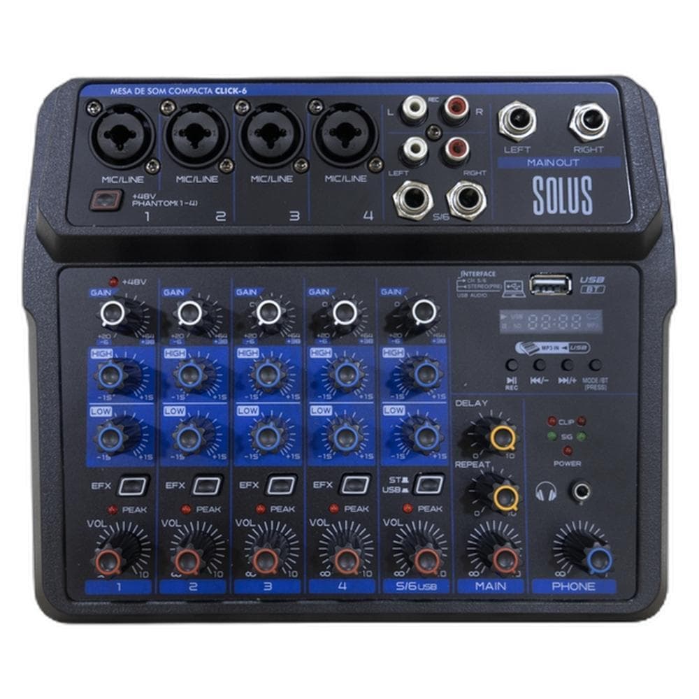MESA DE SOM SOUNDVOICE COMPACTA SOLUS CLICK-6 USB 6 CANAIS