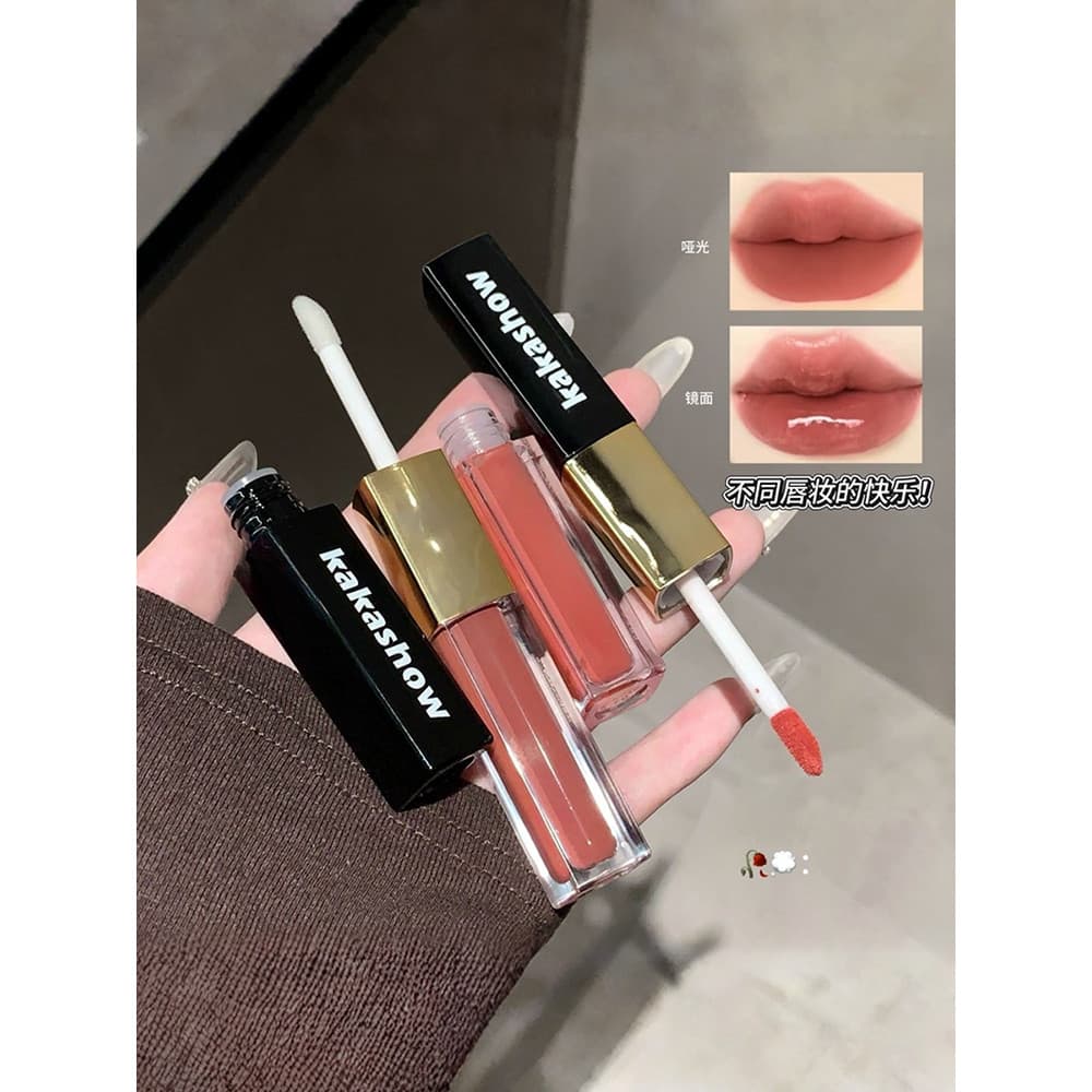 Kakashow maquiagem segurando esmalte labial de duas cabeças superfície de espelho brilho de água fosco à prova d'água nã