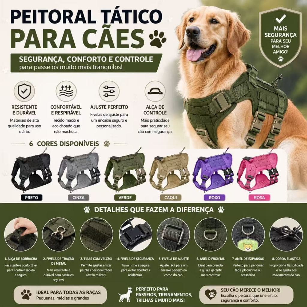 Peitoral para Cães Ajustável Colete Resistente Respirável com Alça de Controle Pet Grande Porte