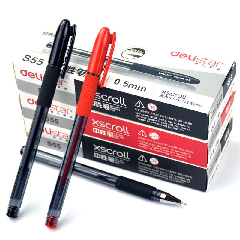 Caneta de gel Deli S55 0.5mm à base de água, caneta de assinatura, preta, vermelha, azul, material de escritório, caneta