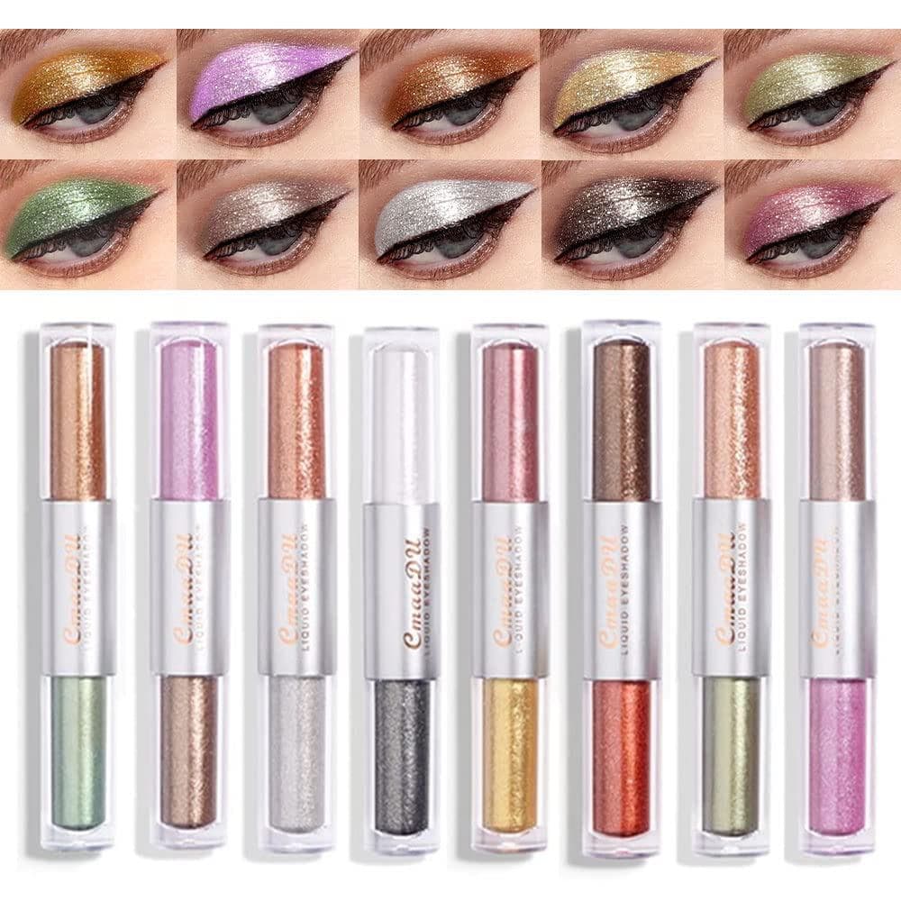 evpct Conjunto de Sombras Líquidas Metálicas Brilhantes com Glitter em 16 Cores, Conjunto de Maquiagem com Delineador Lí