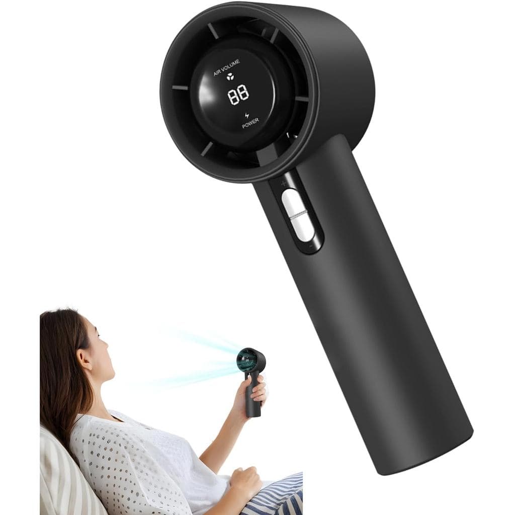 Ventilador Portátil de Mão - Ventilador com Fluxo de Ar Potente - Ventilador portátil ergonômico com display digital e 1