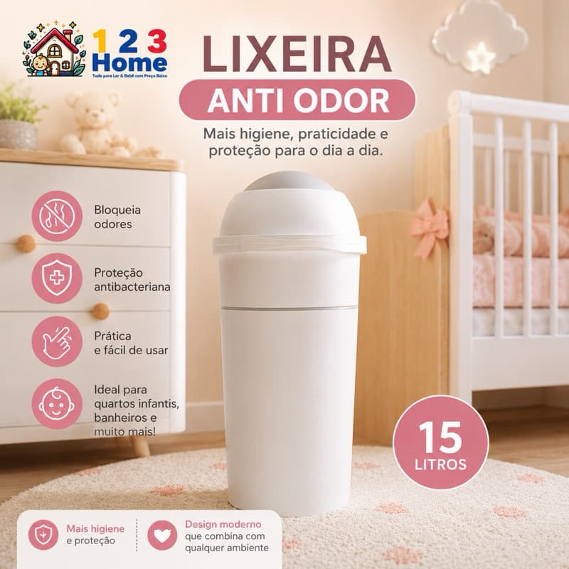 Lixeira Antiodor 15 Litros Baby Mel Multiuso – Bebê, Banheiro, Cozinha, Consultórios e Ambientes Pet