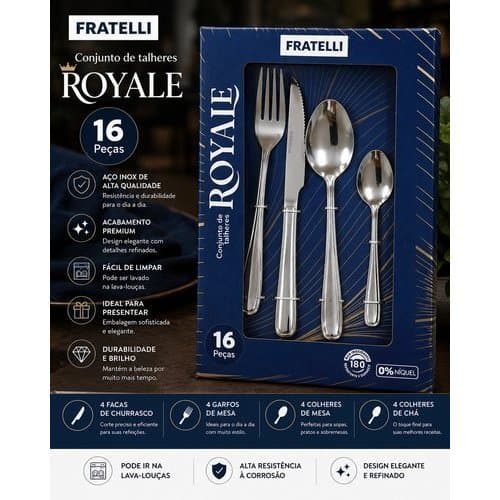 Conjunto Talheres 16 Peças Inox Aço Inoxidável Durável Design Moderno
