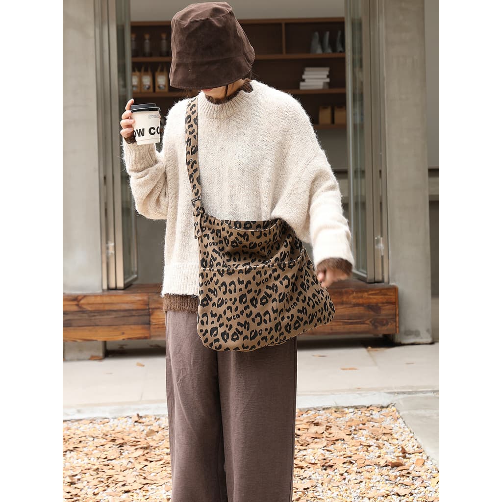 Coreano Casual lona sacola feminina All-Match moda leopardo impressão saco de compras estudante classe Commuter ombro sa