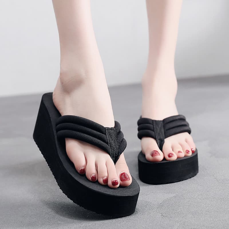 Chinelos femininos de 6 cm, moda exclusiva, desodorante antiderrapante, uso externo, sandálias de sola grossa à beira-ma