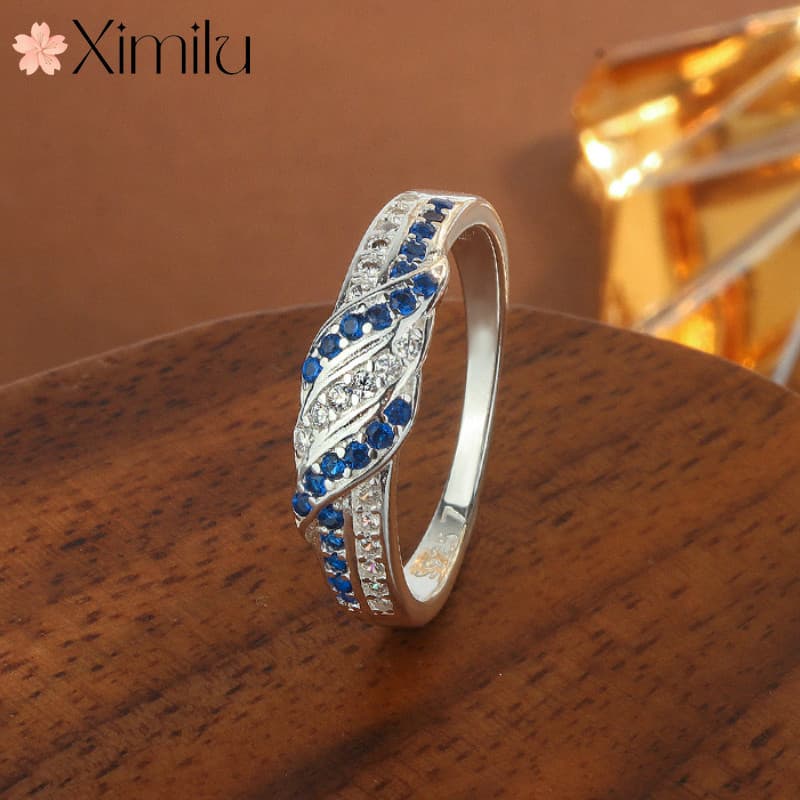 ❤ Moda Original Irregular cruz fita azul diamante anel feminino cheio de diamante borboleta seda jóias simples